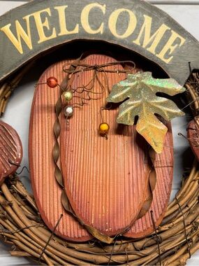 Source Unknown Orange and Gold Flip-Flop Welcome Wreath